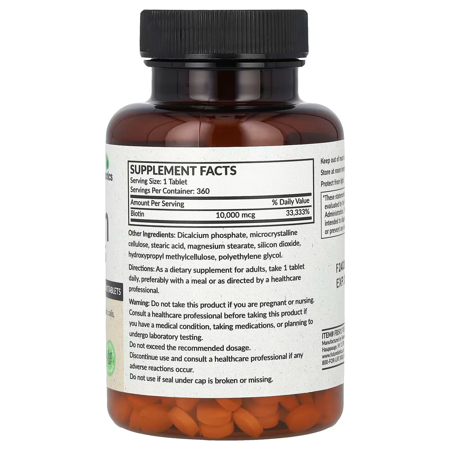 Futurebiotics Biotin 10,000 mcg | High-Potency Hair, Skin & Nail Support | Energy Metabolism Formula – 180 Vegetarian Tablets
