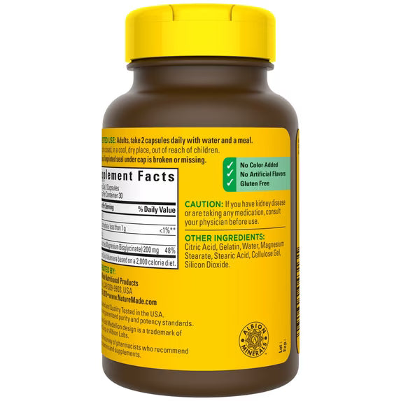 Nature Made Magnesium Glycinate 200 mg Per Serving Capsules, Dietary 80008000, 60 Count