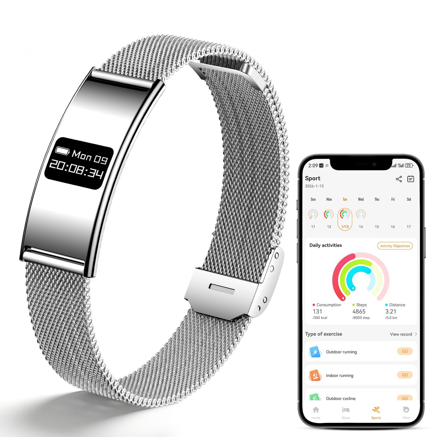 Smart Bracelet for Women Men,Wearable Activity & Fitness Tracker,All-Day Heart Rate/Stress/HRV/Step Monitor,24H Sleep Tracker,Multiple Sport Modes Smart Wristband with 2 Bands, Free APP