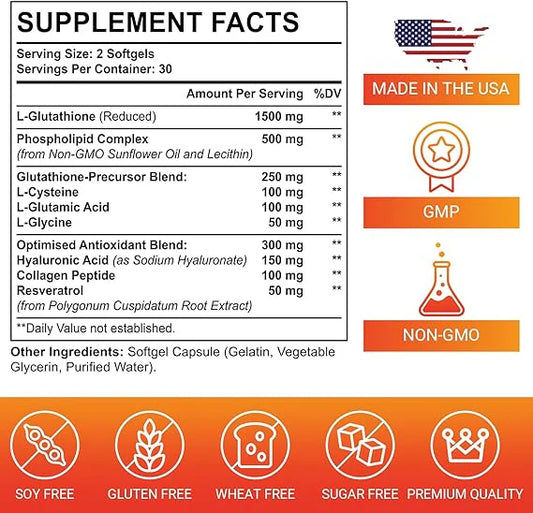 OEM/ODM Factory Direct Sales Hot Selling 2550mg Liposomal Glutathione Soft Capsules Glutathione Supplements