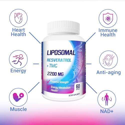 Liposomal Trans-Resveratrol 1700mg + TMG 500mg Complex (2200mg High-Dose) – Advanced Anti-Aging, NAD+ & Cellular Repair – 120 Softgels