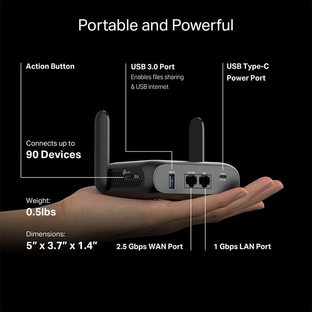 TP-Link Roam 7 BE3600 Wi-Fi 7 Portable Travel Router | Dual-Band, 2.5G Port, USB 3.0 | Multi-Modes in One | OpenVPN, WireGuard® | Public WiFi Sharing for Hotel/Cruise/RV/Plane | No 6 GHz | TL-WR3602BE