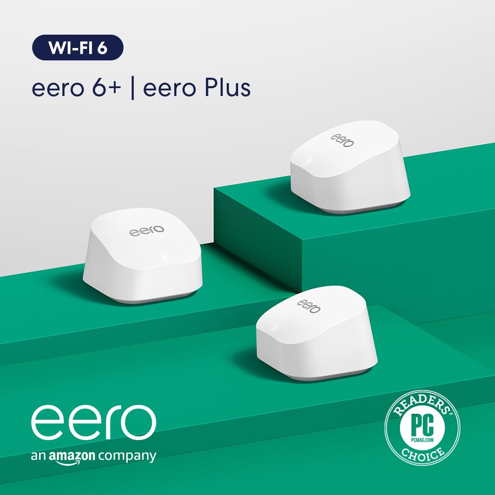 Amazon eero 6+ mesh wifi router - Supports internet plans up to a Gigabit, Coverage up to 1,500 sq. ft., Connect 75+ devices, 1-pack
