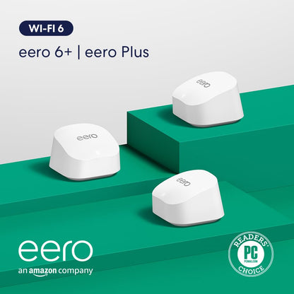 Amazon eero 6+ mesh wifi router - Supports internet plans up to a Gigabit, Coverage up to 1,500 sq. ft., Connect 75+ devices, 1-pack