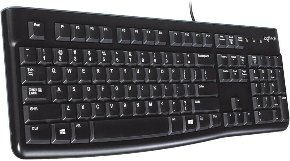 Logitech K120 Wired Keyboard for Windows, USB Plug-and-Play, Full-Size, Spill-Resistant, Curved Space Bar, Compatible with PC, Laptop - Black