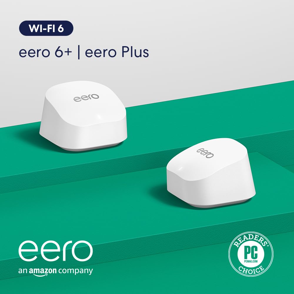 Amazon eero 6+ mesh wifi router - Supports internet plans up to a Gigabit, Coverage up to 1,500 sq. ft., Connect 75+ devices, 1-pack