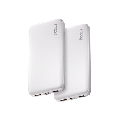 Miady 2-Pack Portable Charger, Slim 10000mAh Power Bank Travel Battery Pack 3 Outputs 2 Inputs Compatible with iPhone 17/16/15/14/13 Galaxy S24/22 iPad Android etc (Black+White)