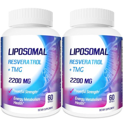 Liposomal Trans-Resveratrol 1700mg + TMG 500mg Complex (2200mg High-Dose) – Advanced Anti-Aging, NAD+ & Cellular Repair – 120 Softgels