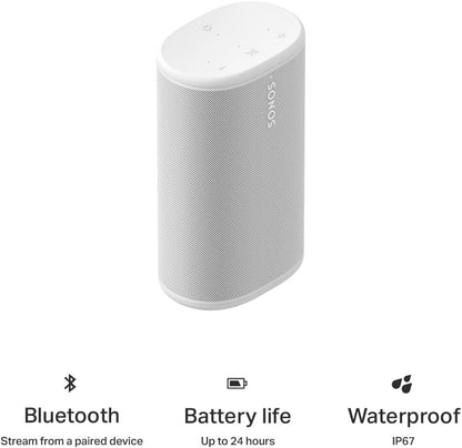 Sonos Play - Portable Bluetooth Speaker with WiFi, Alexa, 24-Hour Battery Life, Charging Base - White