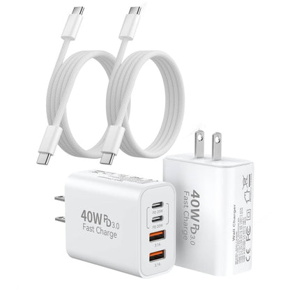 10FT iPhone 17 16 15 Pro Charger,2Pack 10Foot USB C to C Woven Cable Cord 40W USB C Apple Charger 4 Port PD&AC Charge Block Fast Charging for iPhone 17 Air/17 16 15 Pro Max/16e/16 Plus/15/15 Pro/iPad