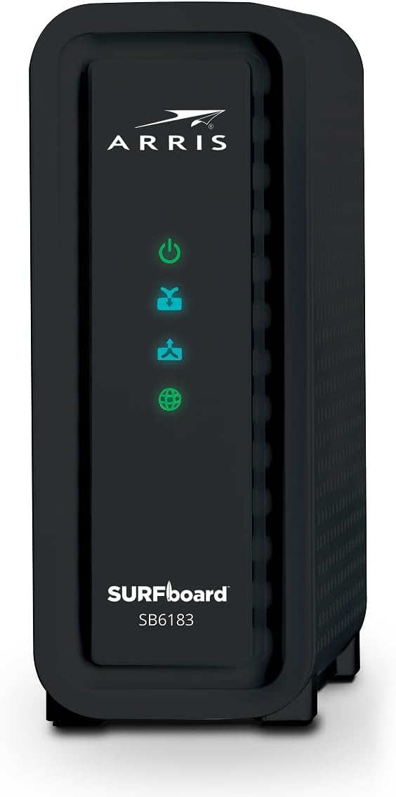 ARRIS (SB6183) -Cable Modem - Fast DOCSIS 3.0 16x4 Gigabit, [Check with your provider for compatibility], 1 Gbps Port, 400 Mbps Max Internet Speed, 2 Year Warranty