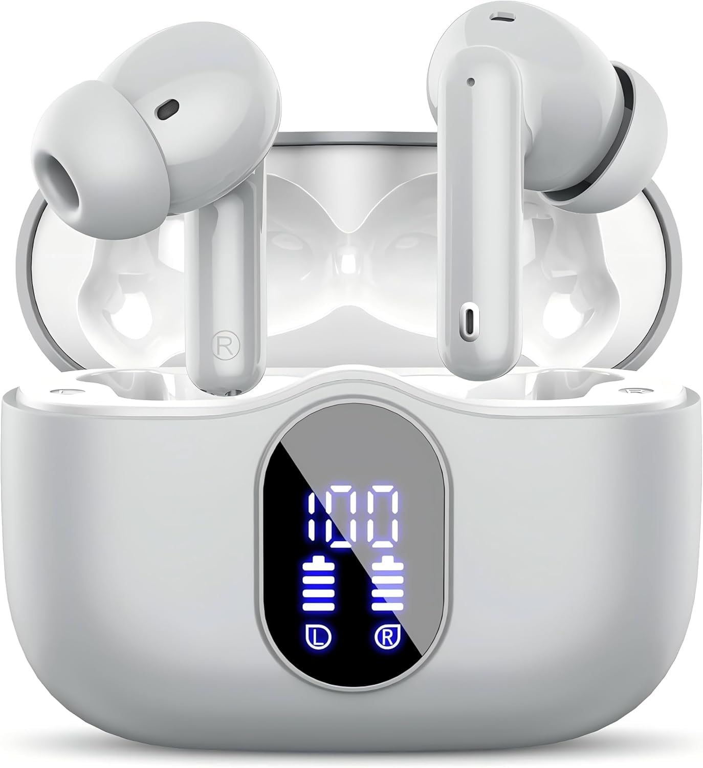 Wireless Earbuds, Bluetooth 5.4 Headphones Bass Stereo, Ear Buds with Noise Cancelling Mic, LED Display in Ear Earphones Clear Calls, IP7 Waterproof Bluetooth Earbuds for Phones/Sports/Laptop, Black