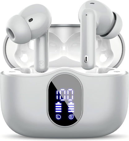 Wireless Earbuds, Bluetooth 5.4 Headphones Bass Stereo, Ear Buds with Noise Cancelling Mic, LED Display in Ear Earphones Clear Calls, IP7 Waterproof Bluetooth Earbuds for Phones/Sports/Laptop, Black