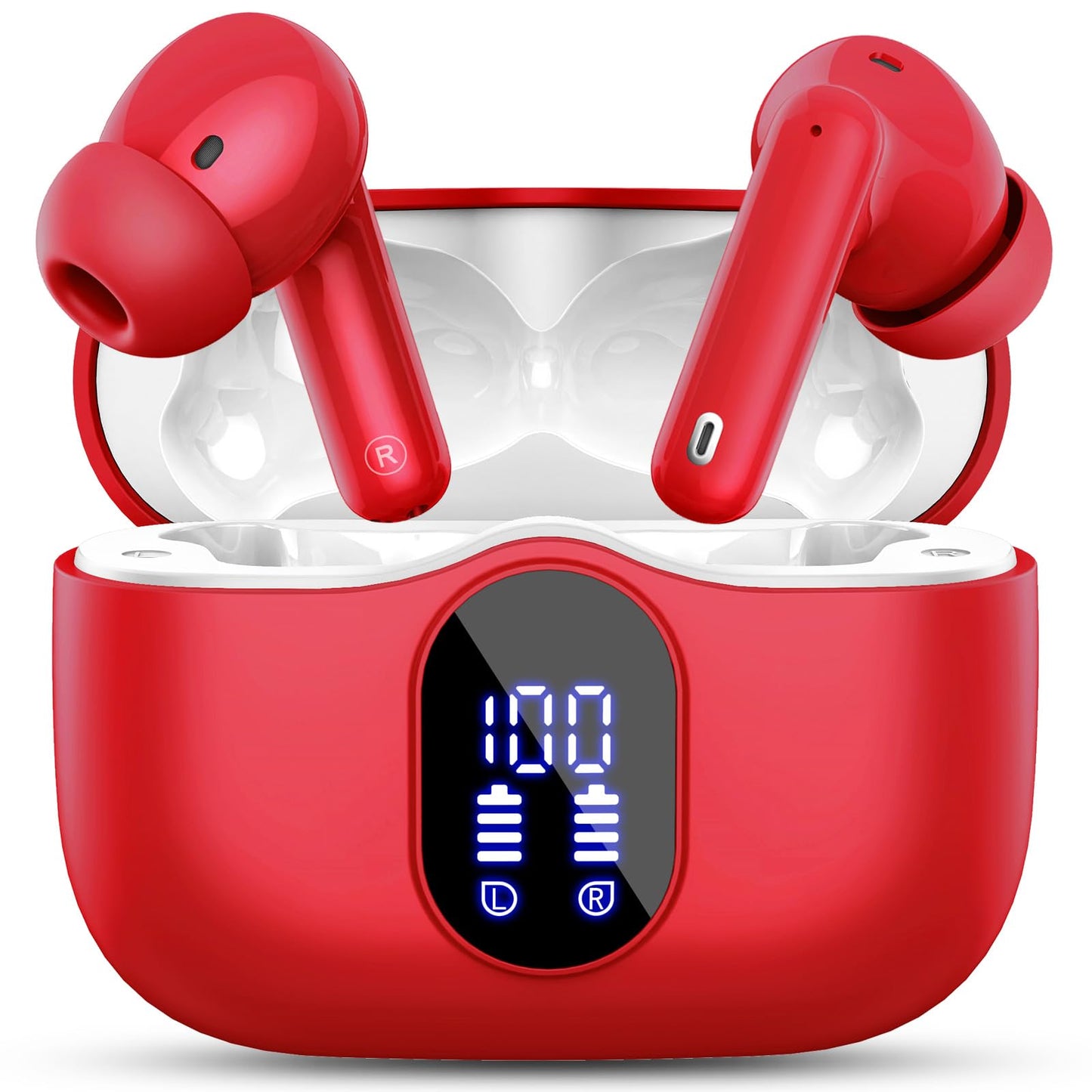 Wireless Earbuds, Bluetooth 5.4 Headphones Bass Stereo, Ear Buds with Noise Cancelling Mic, LED Display in Ear Earphones Clear Calls, IP7 Waterproof Bluetooth Earbuds for Phones/Sports/Laptop, Black