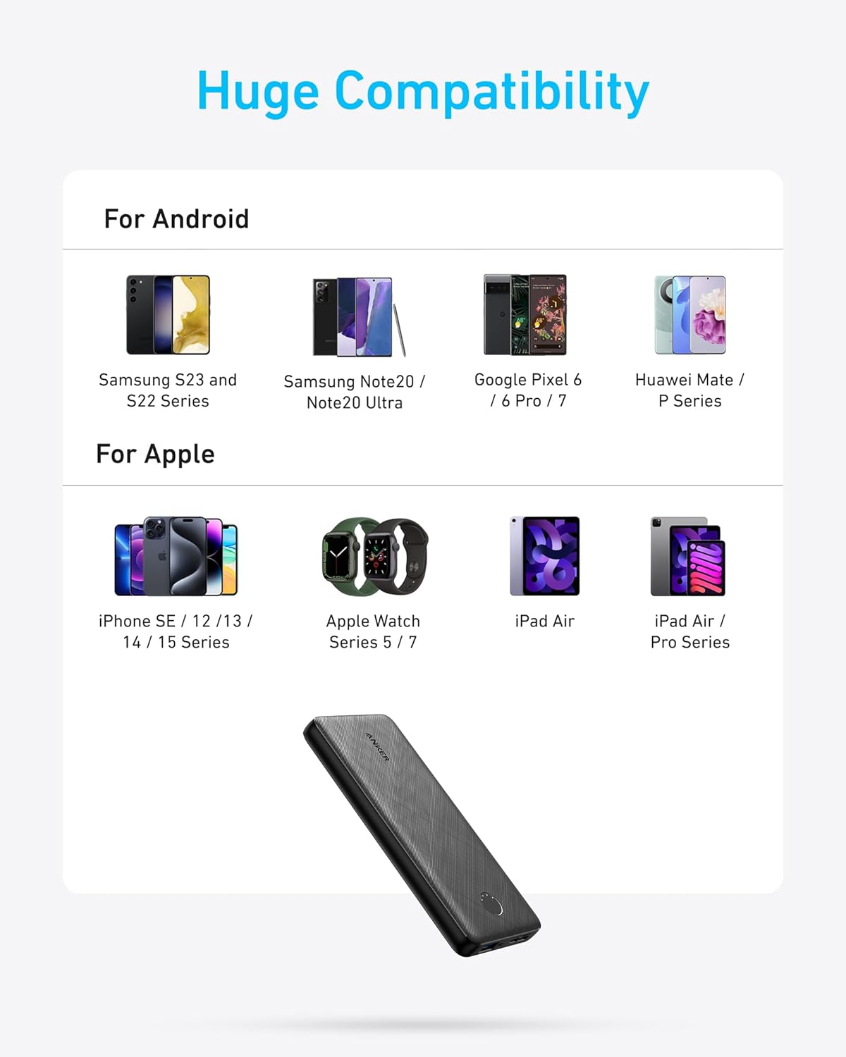 Anker Power Bank(PowerCore 10K), Compact Travel-Ready 10,000mAh Battery Pack with PowerIQ Charging Technology, 5V/3A High-Speed Charging for iPhone, iPad,and More (1, Black)