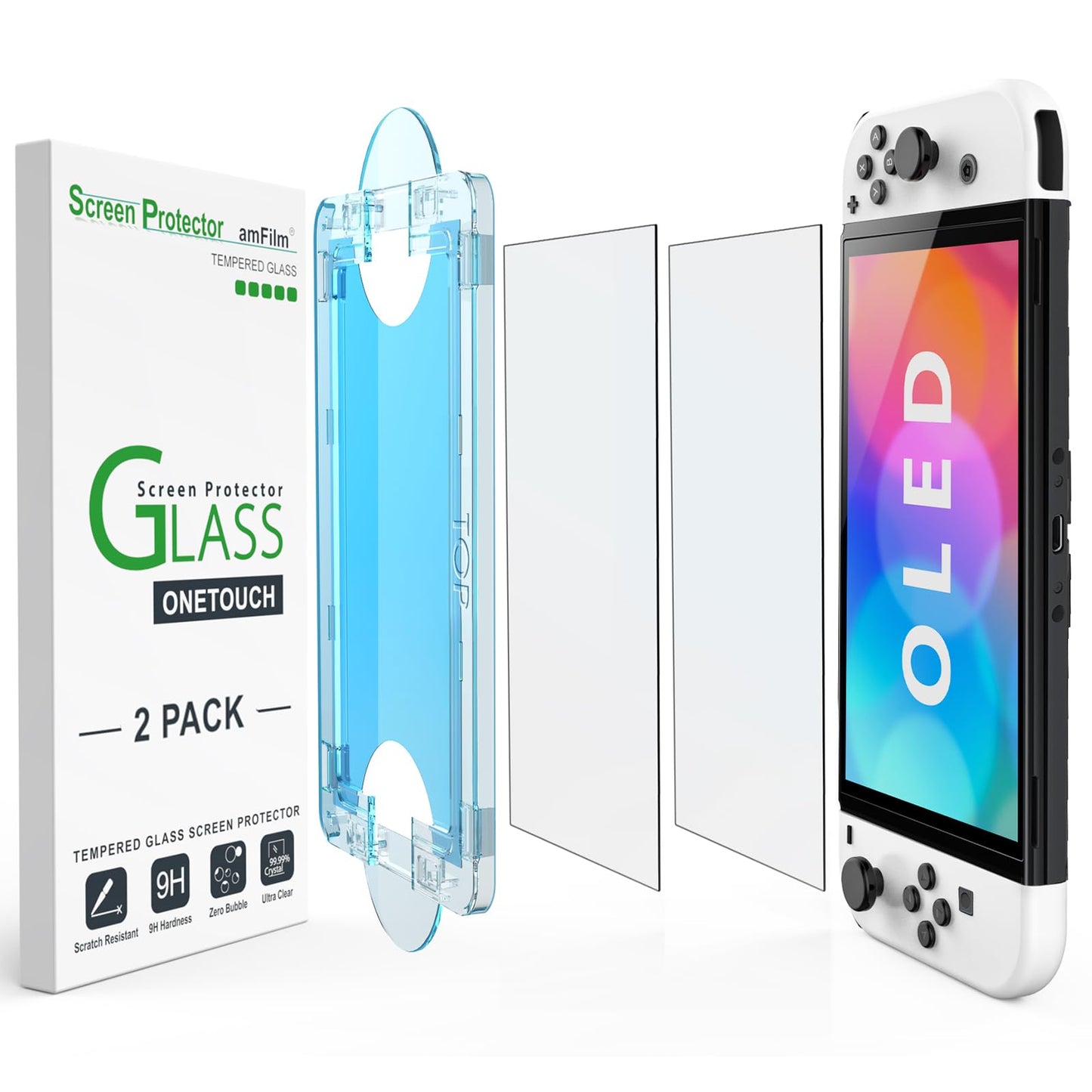 amFilm Auto-Alignment OneTouch for Nintendo Switch 2 Screen Protector [7.9''] 2025 Tempered Glass, Accessories, 30 seconds Installation, Bubble Free, Scratch Resistant, Touch Sensitive, Transparent [2 Pack]