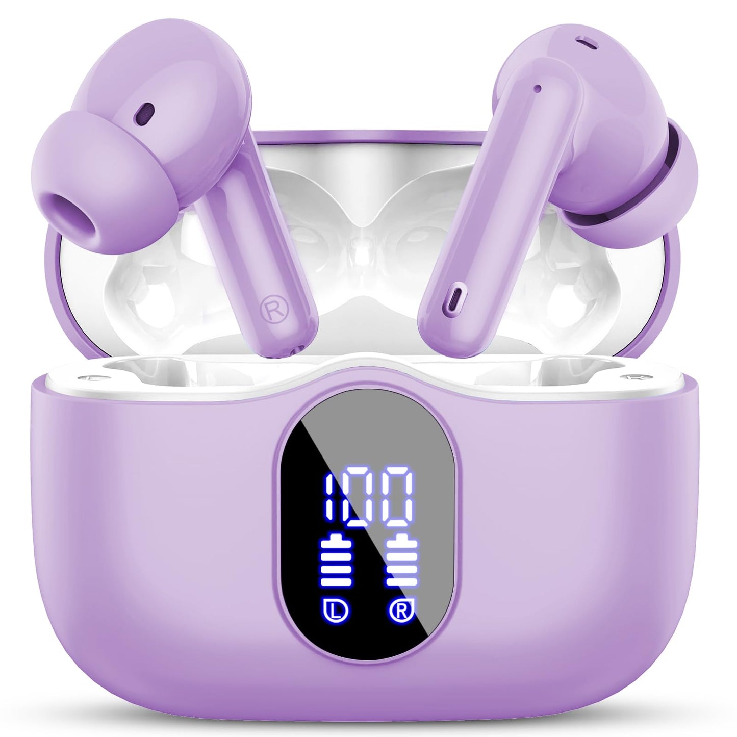 Wireless Earbuds, Bluetooth 5.4 Headphones Bass Stereo, Ear Buds with Noise Cancelling Mic, LED Display in Ear Earphones Clear Calls, IP7 Waterproof Bluetooth Earbuds for Phones/Sports/Laptop, Black