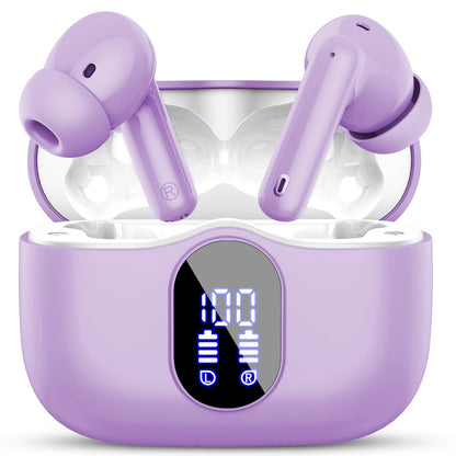 Wireless Earbuds, Bluetooth 5.4 Headphones Bass Stereo, Ear Buds with Noise Cancelling Mic, LED Display in Ear Earphones Clear Calls, IP7 Waterproof Bluetooth Earbuds for Phones/Sports/Laptop, Black