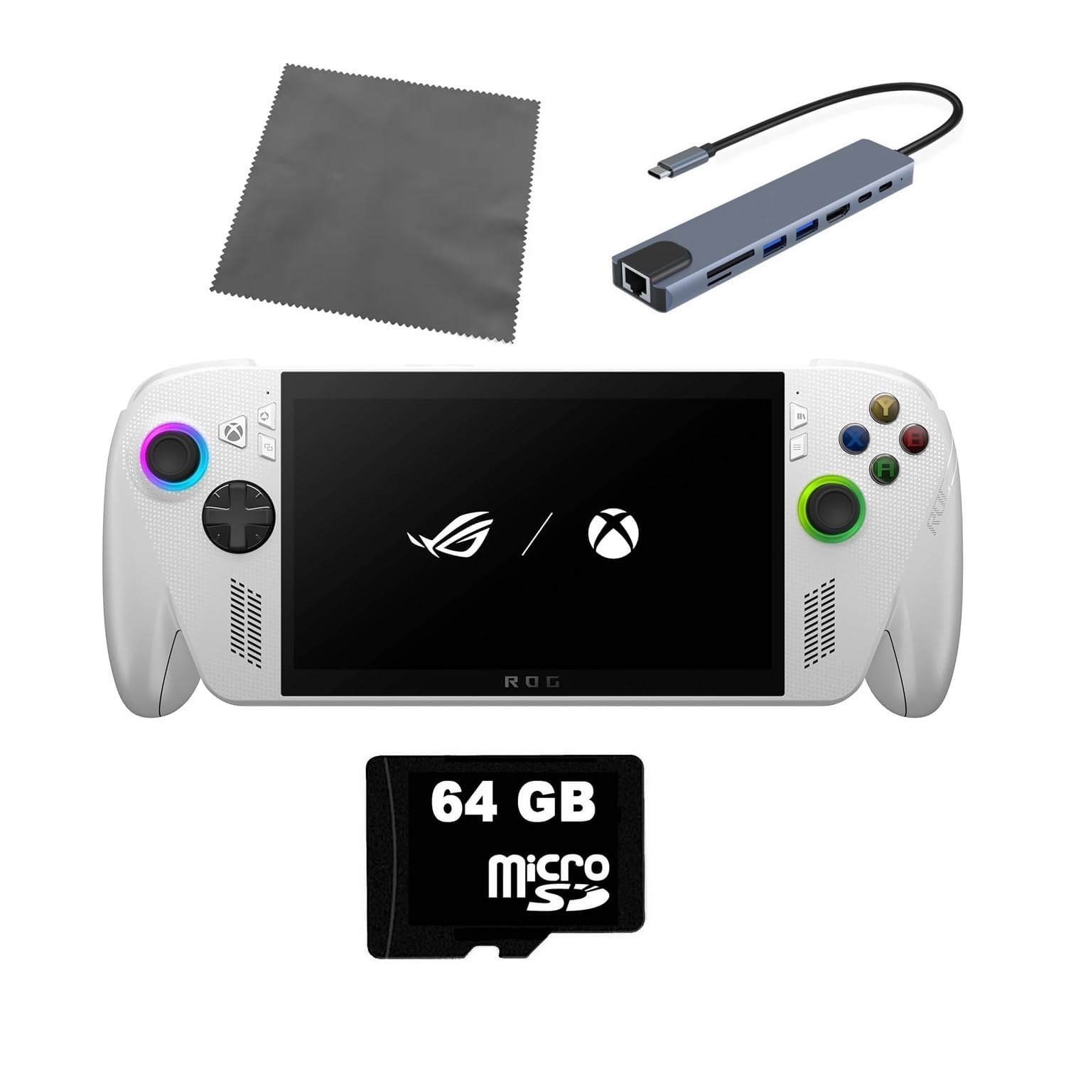 ASUS ROG Ally 1TB SSD AMD Ryzen Z2 A CPU Handheld Gaming Console 7-inch Touchscreen 120Hz, CyberEZQ 8 in 1 USB C Hub, 64GB MicroSD Card, 4 Accessories: 5 in 1 Bundle