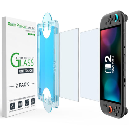 amFilm Auto-Alignment OneTouch for Nintendo Switch 2 Screen Protector [7.9''] 2025 Tempered Glass, Accessories, 30 seconds Installation, Bubble Free, Scratch Resistant, Touch Sensitive, Transparent [2 Pack]