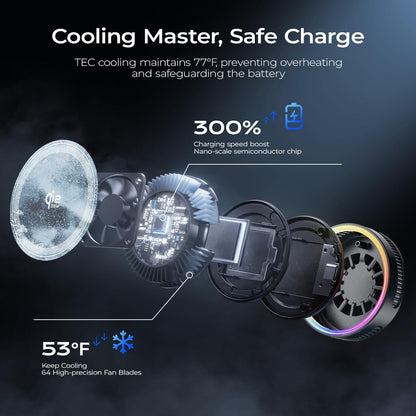 Qi2.2 Wireless Charger【25W Fast Charging+Cooling Fan】 Magnetic Charger Pad with 2 Modes,LED Light Phone Holder Fast Charging Compatible with iphone17/16/15/14/13/12 Series