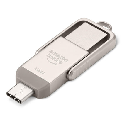 Amazon Basics 128GB USB Flash Drive, Thumb Drive Memory Stick with USB C and USB A Dual Ports, Champagne Silver