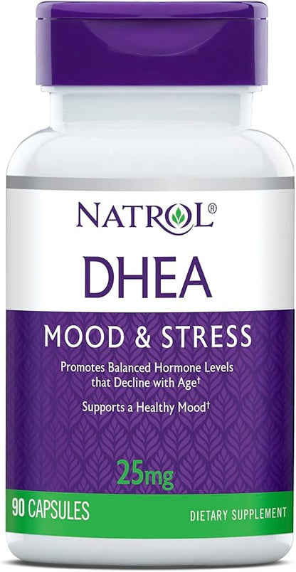 Natrol DHEA 25mg Capsules – Hormone Balance & Mood Support Supplement (90 Count)