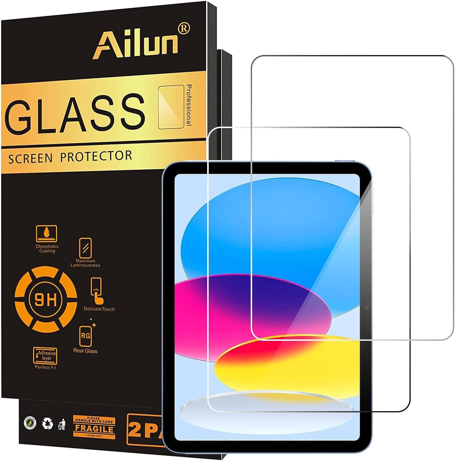 Ailun Screen Protector for iPad 11th A16 2025 [11 Inch] / 10th Generation 2022 [10.9 Inch], Tempered Glass [Face ID & Apple Pencil Compatible] Ultra Sensitive Case Friendly [2 Pack]