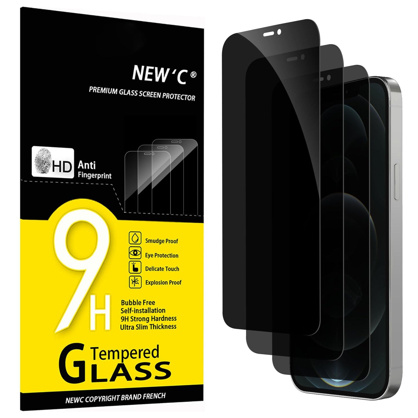 NEW'C 3 Pack Designed for iPhone 12,iPhone 12 Pro Screen Protector (6.1"), Enhanced Tempered Glass Protection, Case Friendly Bubble Free Ultra Resistant