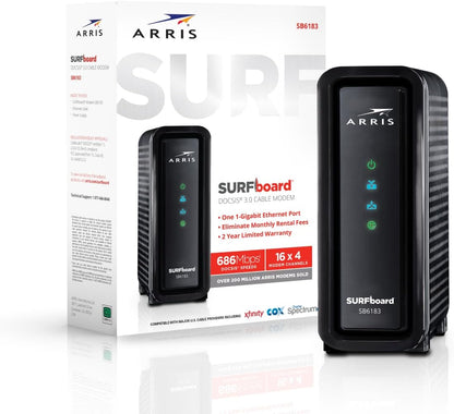 ARRIS (SB6183) -Cable Modem - Fast DOCSIS 3.0 16x4 Gigabit, [Check with your provider for compatibility], 1 Gbps Port, 400 Mbps Max Internet Speed, 2 Year Warranty