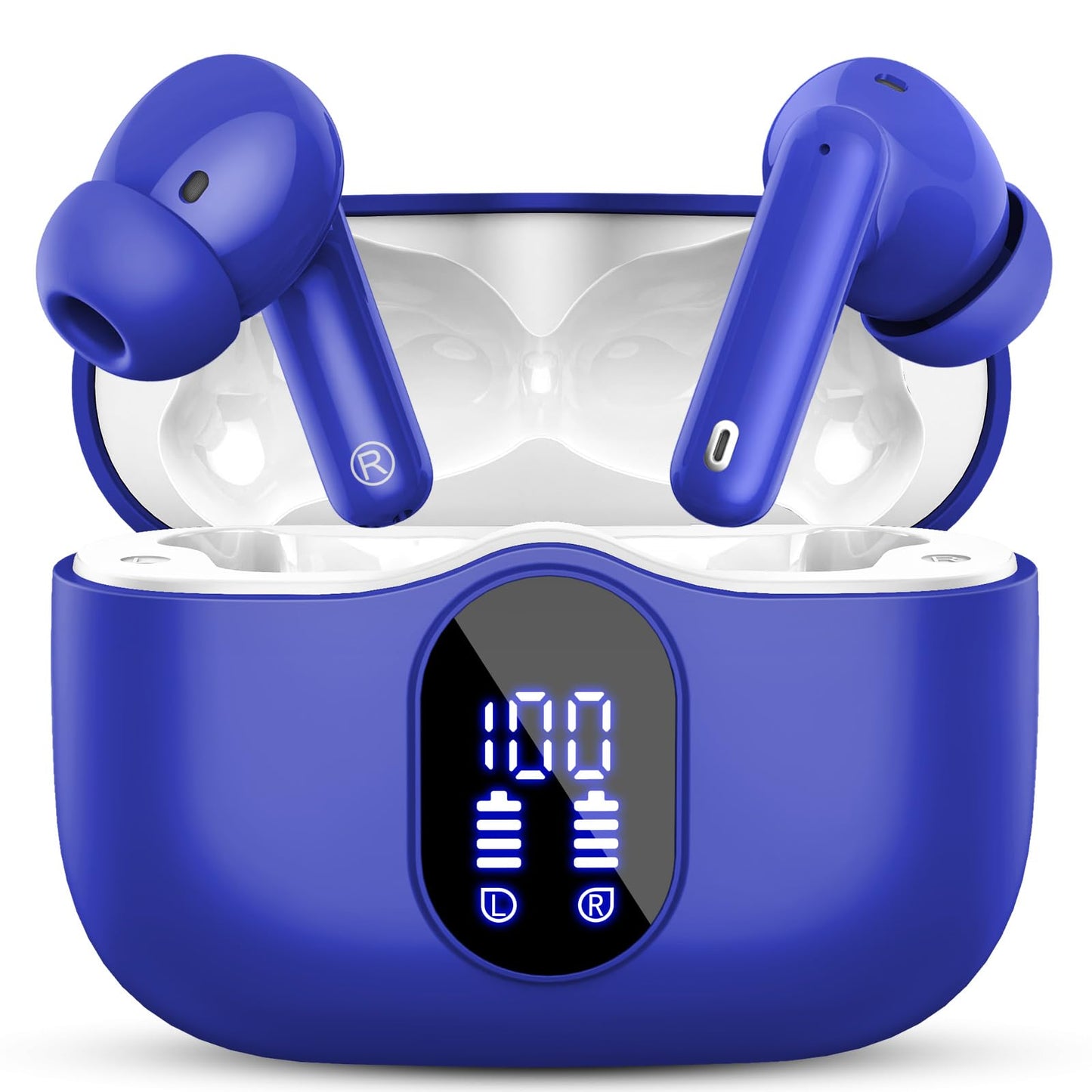 Wireless Earbuds, Bluetooth 5.4 Headphones Bass Stereo, Ear Buds with Noise Cancelling Mic, LED Display in Ear Earphones Clear Calls, IP7 Waterproof Bluetooth Earbuds for Phones/Sports/Laptop, Black