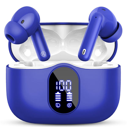 Wireless Earbuds, Bluetooth 5.4 Headphones Bass Stereo, Ear Buds with Noise Cancelling Mic, LED Display in Ear Earphones Clear Calls, IP7 Waterproof Bluetooth Earbuds for Phones/Sports/Laptop, Black