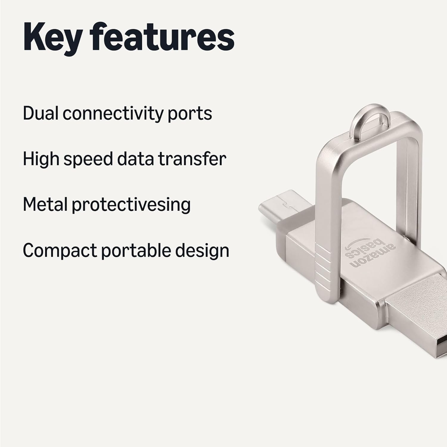 Amazon Basics 128GB USB Flash Drive, Thumb Drive Memory Stick with USB C and USB A Dual Ports, Champagne Silver