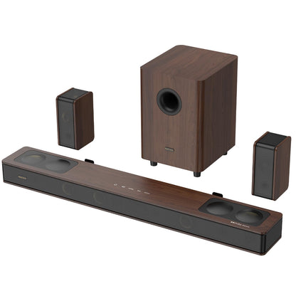Flagship 5.1.4 Hi-Fi Surround Sound System with Dolby Atmos, Center Speaker with 4 Surrounds, 25 Hz Subwoofer, 900W Home Theater Sound Bar for Smart TV, HiFi-Grade Crossover, Color: Wood