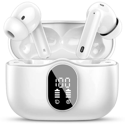 Wireless Earbuds, Bluetooth 5.4 Headphones Bass Stereo, Ear Buds with Noise Cancelling Mic, LED Display in Ear Earphones Clear Calls, IP7 Waterproof Bluetooth Earbuds for Phones/Sports/Laptop, Black