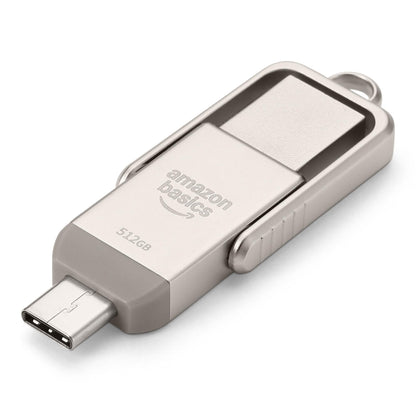 Amazon Basics 128GB USB Flash Drive, Thumb Drive Memory Stick with USB C and USB A Dual Ports, Champagne Silver