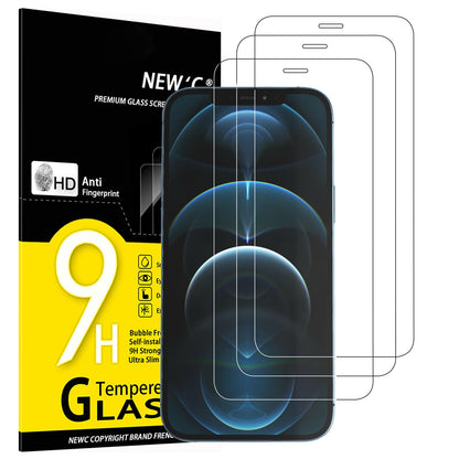 NEW'C 3 Pack Designed for iPhone 12,iPhone 12 Pro Screen Protector (6.1"), Enhanced Tempered Glass Protection, Case Friendly Bubble Free Ultra Resistant