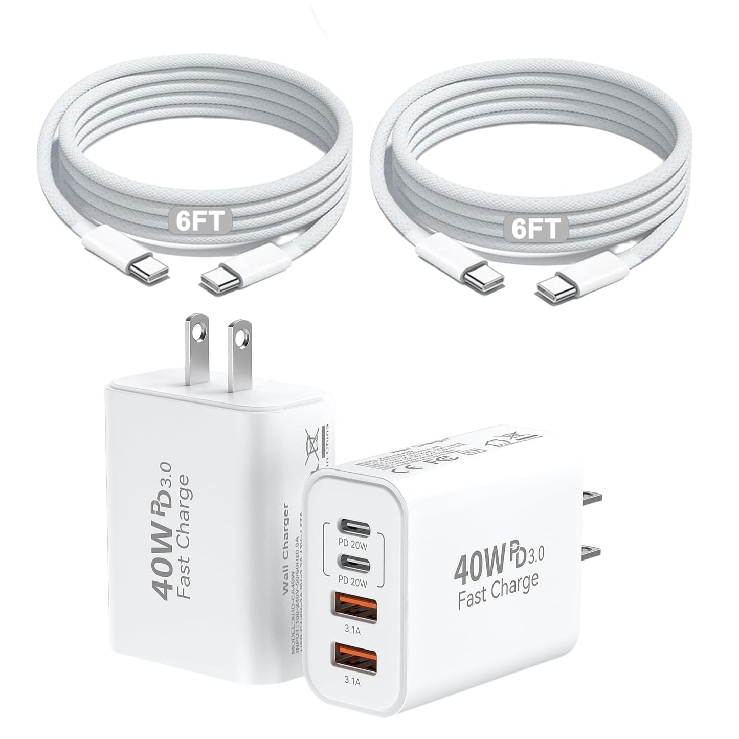 10FT iPhone 17 16 15 Pro Charger,2Pack 10Foot USB C to C Woven Cable Cord 40W USB C Apple Charger 4 Port PD&AC Charge Block Fast Charging for iPhone 17 Air/17 16 15 Pro Max/16e/16 Plus/15/15 Pro/iPad