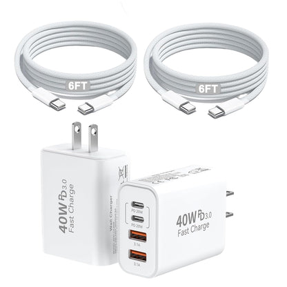 10FT iPhone 17 16 15 Pro Charger,2Pack 10Foot USB C to C Woven Cable Cord 40W USB C Apple Charger 4 Port PD&AC Charge Block Fast Charging for iPhone 17 Air/17 16 15 Pro Max/16e/16 Plus/15/15 Pro/iPad