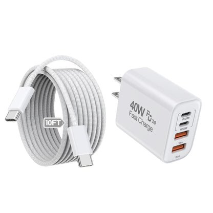 10FT iPhone 17 16 15 Pro Charger,2Pack 10Foot USB C to C Woven Cable Cord 40W USB C Apple Charger 4 Port PD&AC Charge Block Fast Charging for iPhone 17 Air/17 16 15 Pro Max/16e/16 Plus/15/15 Pro/iPad