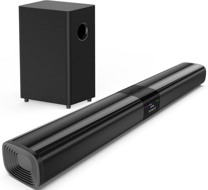 Saiyin Sound Bars for TV with Subwoofer, 2.1 Deep Bass Small Soundbar Monitor Speaker Home Theater Surround System PC Gaming Bluetooth/AUX/Optical Connection, Wall Mountable 17-inch