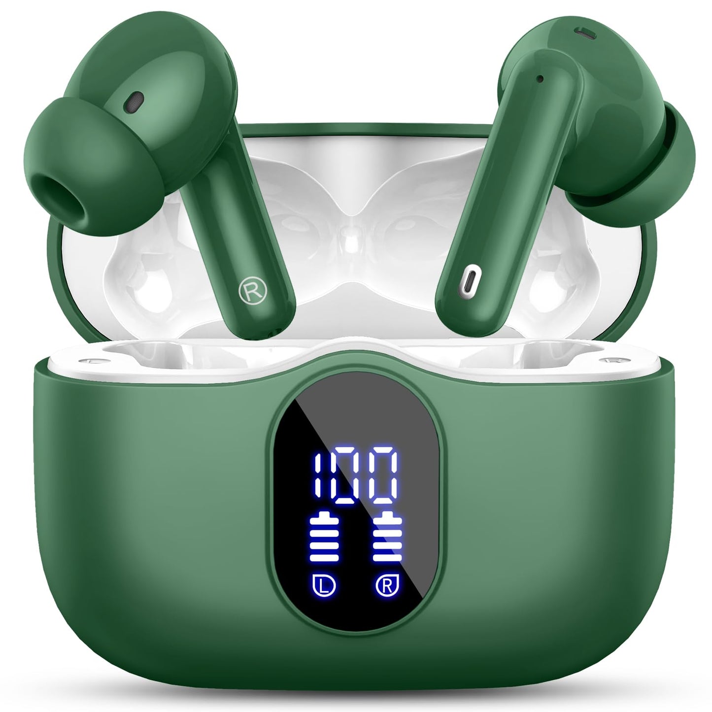 Wireless Earbuds, Bluetooth 5.4 Headphones Bass Stereo, Ear Buds with Noise Cancelling Mic, LED Display in Ear Earphones Clear Calls, IP7 Waterproof Bluetooth Earbuds for Phones/Sports/Laptop, Black