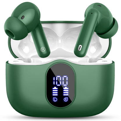 Wireless Earbuds, Bluetooth 5.4 Headphones Bass Stereo, Ear Buds with Noise Cancelling Mic, LED Display in Ear Earphones Clear Calls, IP7 Waterproof Bluetooth Earbuds for Phones/Sports/Laptop, Black