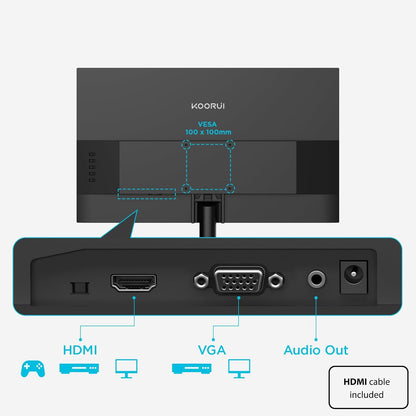KOORUI New 22 Inch Computer Monitor FHD 1080P 120Hz PC Gaming Screen VA Panel Ultra-Slim Display 4000:1 Contrast Ratio with Adpitive Sync (HDMI/VGA/VESA Compatible 100x100mm/Audio Out), Tilt, Black