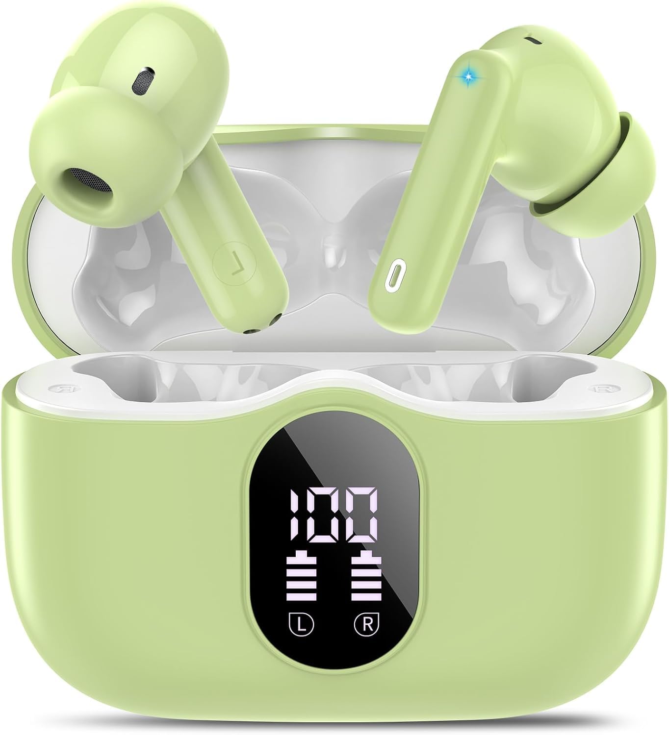 Wireless Earbuds, Bluetooth 5.4 Headphones Bass Stereo, Ear Buds with Noise Cancelling Mic, LED Display in Ear Earphones Clear Calls, IP7 Waterproof Bluetooth Earbuds for Phones/Sports/Laptop, Black