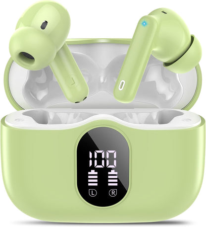 Wireless Earbuds, Bluetooth 5.4 Headphones Bass Stereo, Ear Buds with Noise Cancelling Mic, LED Display in Ear Earphones Clear Calls, IP7 Waterproof Bluetooth Earbuds for Phones/Sports/Laptop, Black