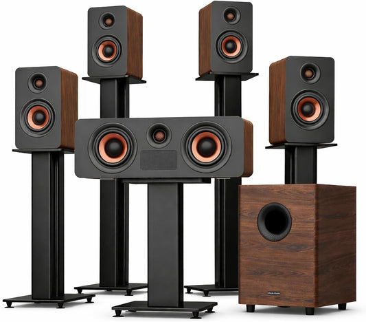Flagship 5.1.4 Hi-Fi Surround Sound System with Dolby Atmos, Center Speaker with 4 Surrounds, 25 Hz Subwoofer, 900W Home Theater Sound Bar for Smart TV, HiFi-Grade Crossover, Color: Wood