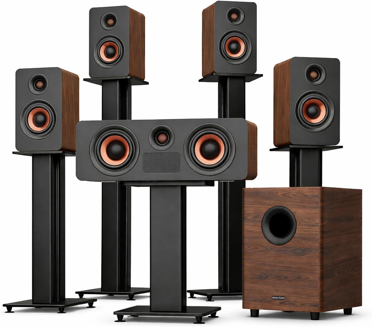 Flagship 5.1.4 Hi-Fi Surround Sound System with Dolby Atmos, Center Speaker with 4 Surrounds, 25 Hz Subwoofer, 900W Home Theater Sound Bar for Smart TV, HiFi-Grade Crossover, Color: Wood