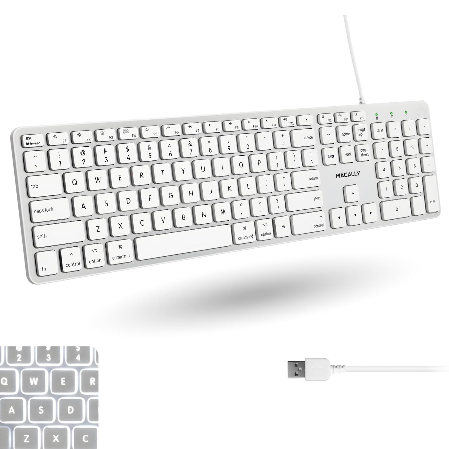 Macally Backlit Mac Keyboard - Quiet, Sleek, and Functional - 3 Brightness Levels, 107 Keys, 5ft USB Wired - Apple Keyboard - Backlit Wired for Mac, iMac, MacBook Pro/Air - Space Gray