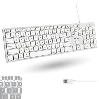Macally Backlit Mac Keyboard - Quiet, Sleek, and Functional - 3 Brightness Levels, 107 Keys, 5ft USB Wired - Apple Keyboard - Backlit Wired for Mac, iMac, MacBook Pro/Air - Space Gray